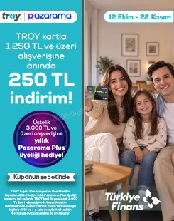 Türkiye Finans TROY kartla Pazarama’da tek seferde 1.250 TL ve üzeri alışverişe 250 TL indirim! 2026 — kampanya görseli