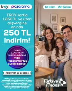 Türkiye Finans TROY kartla Pazarama’da tek seferde 1.250 TL ve üzeri alışverişe 250 TL indirim! 2026 — kampanya görseli