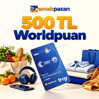 VakıfBank Emekli kredi kartları ile emekpazari'ndn alışverişlerinize 500 TL Worldpuan! 2026 — kampanya görseli