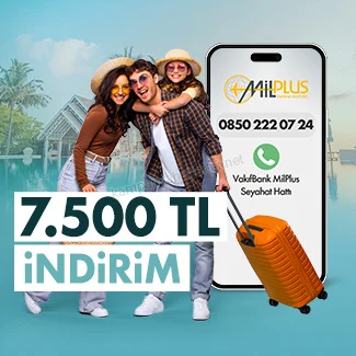 VakıfBank MilPlus Seyahat Hattı üzerinden yapacağınız otel rezervasyonlarına 7.500 TL indirim! 2026 — kampanya görseli