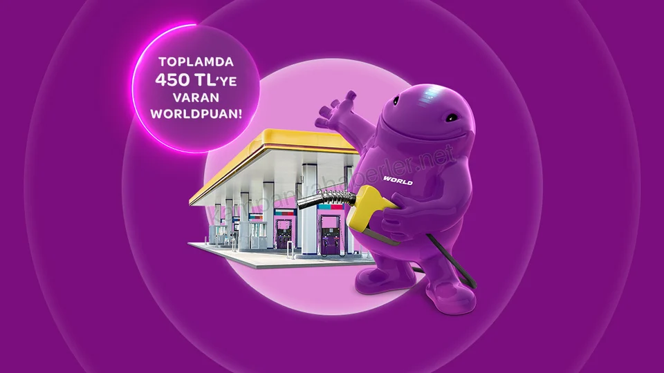 Yapı Kredi Akaryakıt harcamalarınıza 400 TL, World Pay ile ek 50 TL, toplamda 450 TL'ye varan Worldpuan! 2026 — kampanya görseli