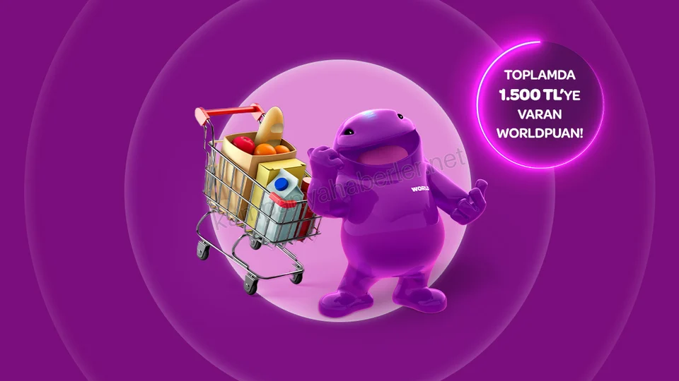 Yapı Kredi Gıda marketi alışverişlerinize 1.200 TL, World Pay ile ek 300 TL, toplamda 1.500 TL'ye varan Worldpuan! 2026 — kampanya görseli