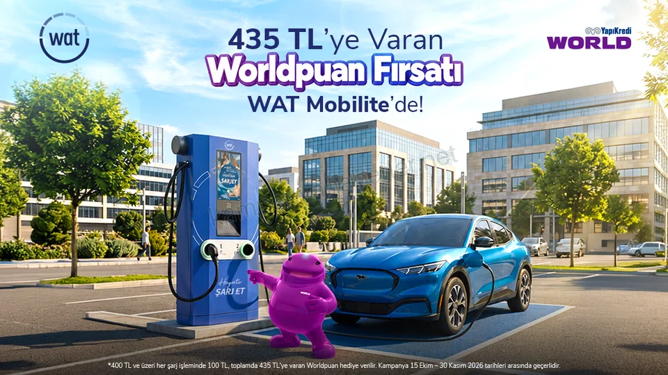 Yapı Kredi World’ün 35. yılına özel WAT Mobilite'de 400 TL ve üzeri harcamaya 435 TL'ye varan Worldpuan! 2026 — kampanya görseli