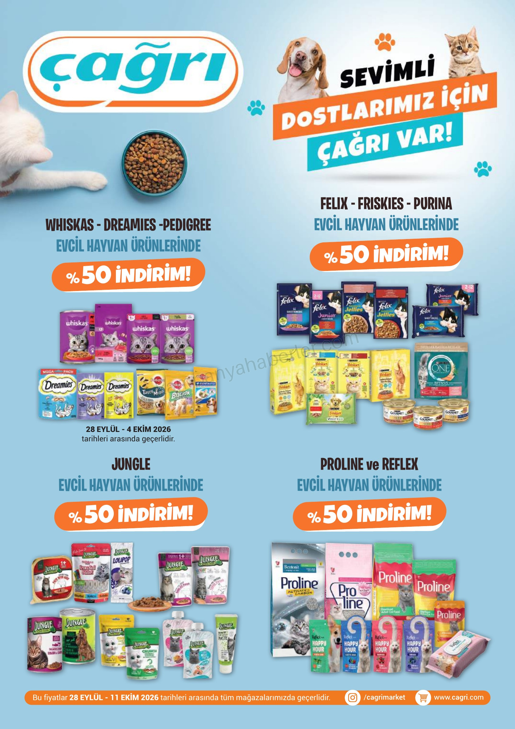 Çağrı Market 28.09.2026 – 11.10.2026 28 Eylül-11 Ekim- Evcil Hayvan Katalog kampanyası — afiş 1